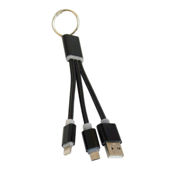 OVCAB-K001 Cable USB 3 en 1  Micro USB / Lightning / Tipo C 120 cms  color negro. Premium OvalTech