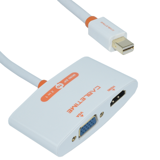 OVMDP-2EN1 Adaptador Mini DisplayPort  a HDMI / VGA color blanco.  Premium OvalTech - Tecnología AltérCo