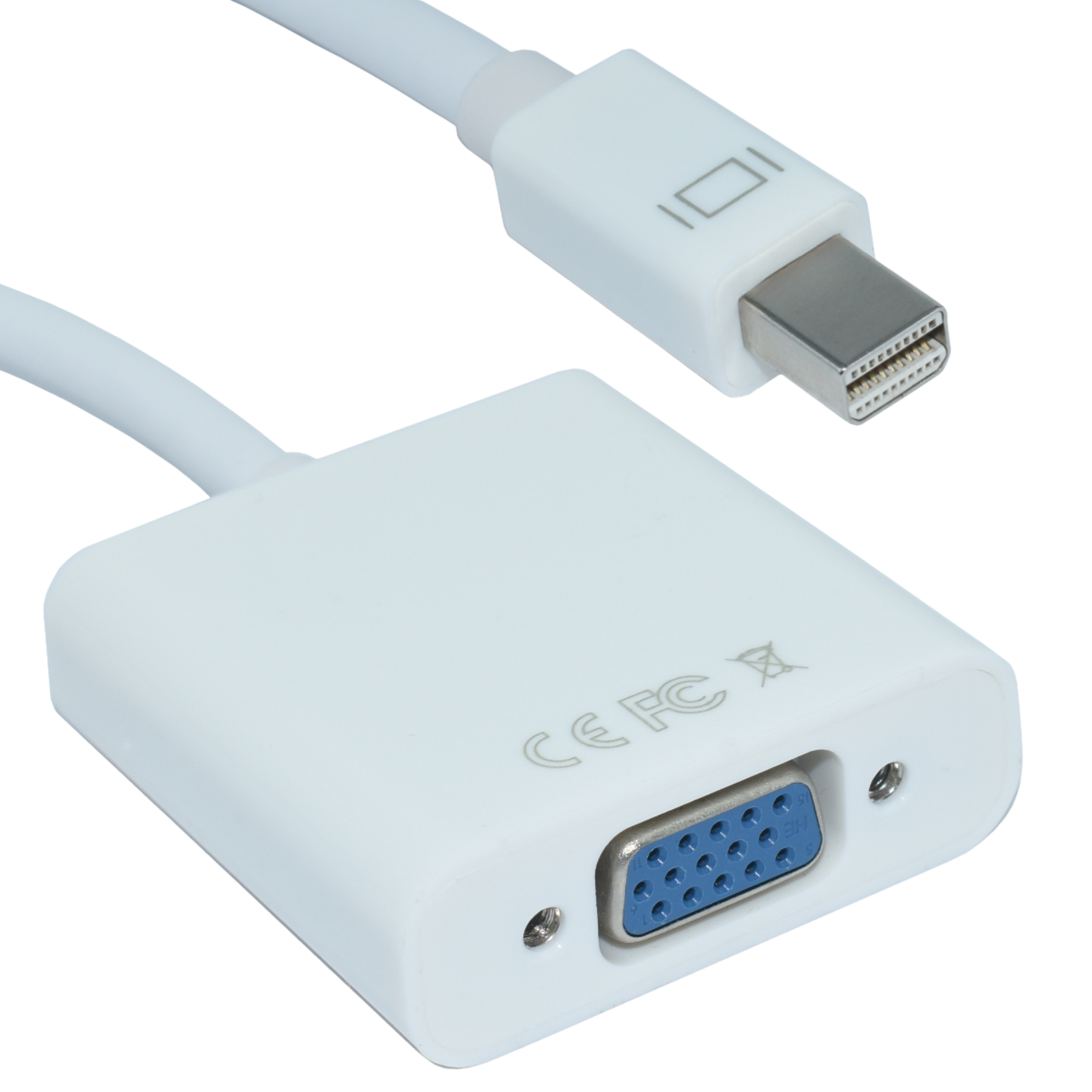 OVMDP-VGA Adaptador Mini DisplayPort  a VGA color blanco.  Premium OvalTech - Tecnología AltérCo