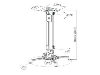 OVPR-580MM Soporte de Acero para Proyector 380-580MM / 360 Grados (Resistencia 13.5kgs) Marca Ovaltech - Tecnología AltérCo