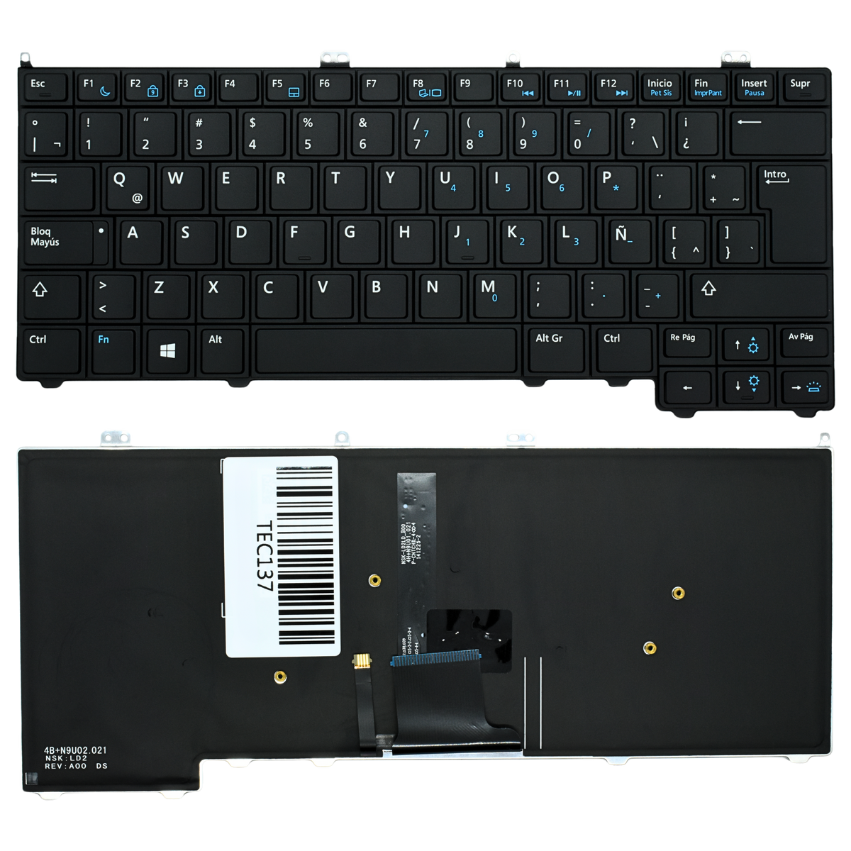 TEC137 Teclado color Negro (SP) para Dell Latitude 14 7000 E7440 E7240 E7420 Backlight / Sin Point Stick
