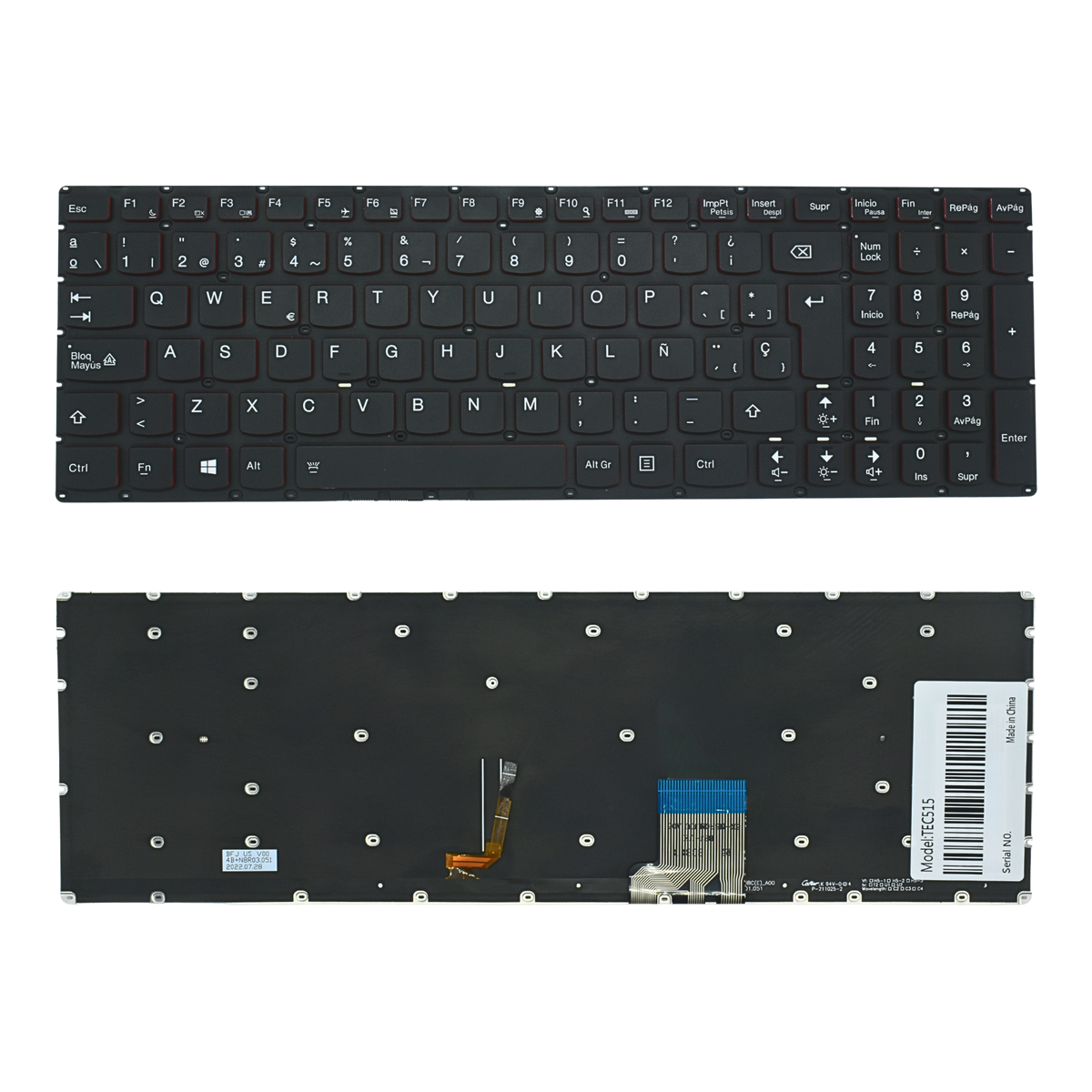 TEC515 Teclado color Negro (SP) para Lenovo Y50, Y50P, Y50-70, Y50-80, U530 U530P Series Luminoso