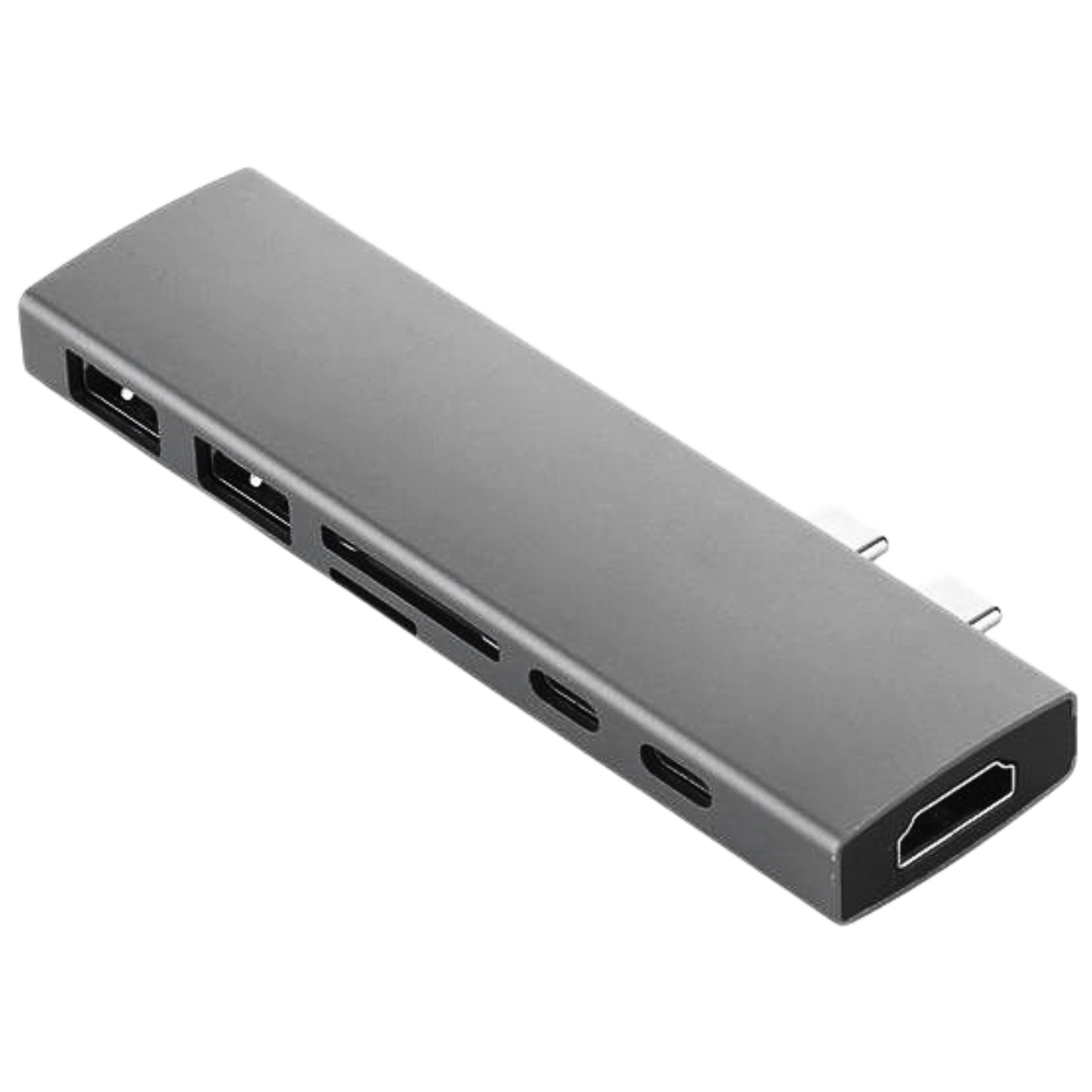 ADAPTADOR TIPO C TYC-008 Adaptador HUB 7 en 1 DUAL Tipo C con Puertos 2x Tipo C / HDMI / 2x USB 3.0 / TF CARD / SD CARD - Tecnología AltérCo
