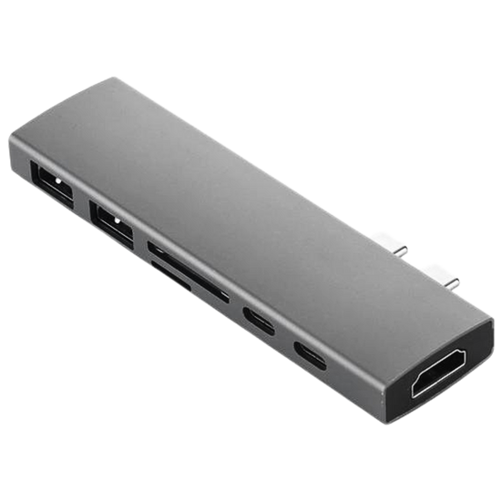 ADAPTADOR TIPO C TYC-008 Adaptador HUB 7 en 1 DUAL Tipo C con Puertos 2x Tipo C / HDMI / 2x USB 3.0 / TF CARD / SD CARD - Tecnología AltérCo