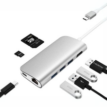 ADAPTADOR TIPO C TYC-009 Adaptador HUB Tipo C con Puertos Tipo C / HDMI / 3x USB 3.0 / TF CARD / SD CARD / RJ45 / 3.5mm Audio