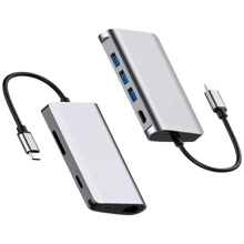 ADAPTADOR TIPO C TYC-009 Adaptador HUB Tipo C con Puertos Tipo C / HDMI / 3x USB 3.0 / TF CARD / SD CARD / RJ45 / 3.5mm Audio