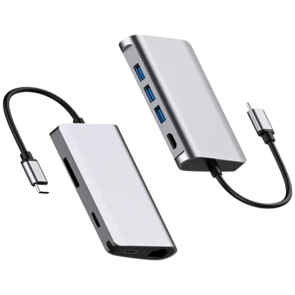 ADAPTADOR TIPO C TYC-009 Adaptador HUB Tipo C con Puertos Tipo C / HDMI / 3x USB 3.0 / TF CARD / SD CARD / RJ45 / 3.5mm Audio