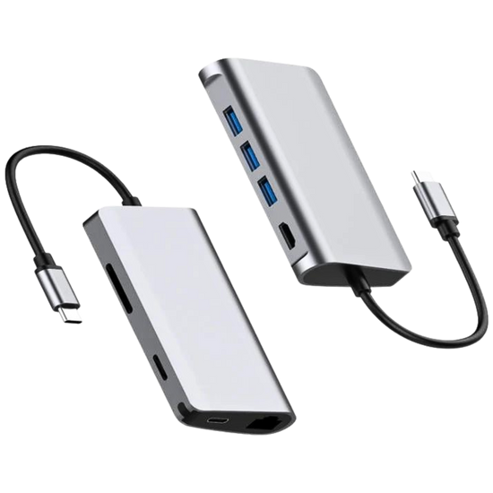 ADAPTADOR TIPO C TYC-009 Adaptador HUB Tipo C con Puertos Tipo C / HDMI / 3x USB 3.0 / TF CARD / SD CARD / RJ45 / 3.5mm Audio
