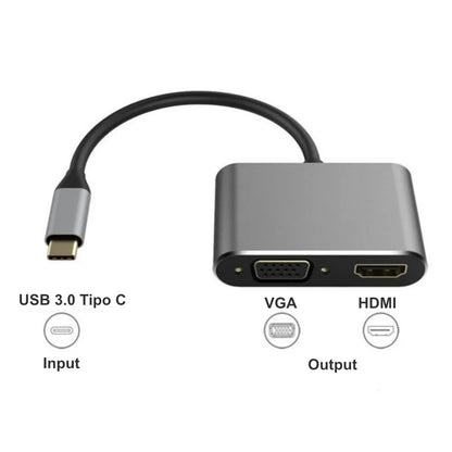TYC-010 Adaptador HUB Tipo C con Puertos VGA / HDMI
