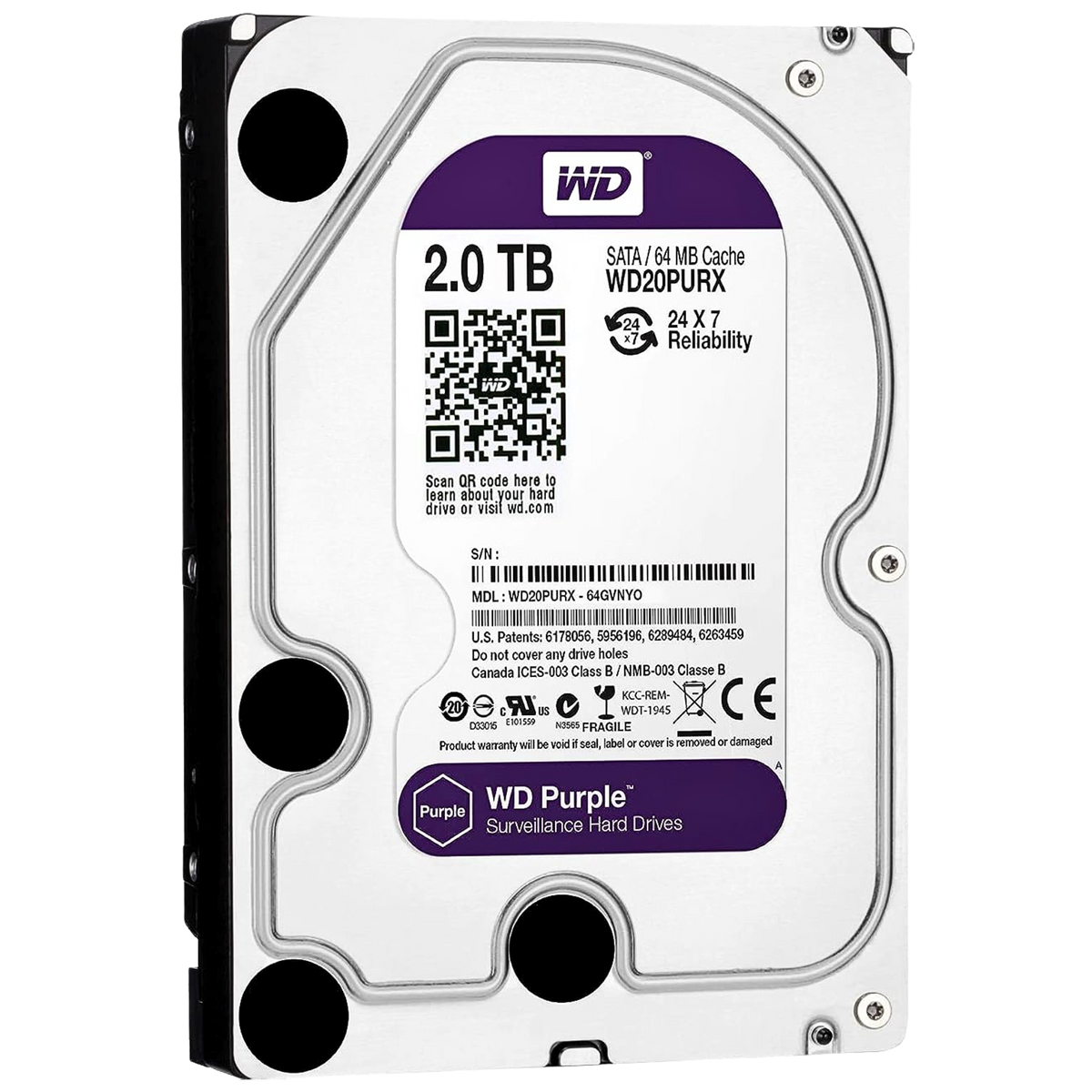 DISCO DURO SATAIII 3.5 WD20PURX Disco Duro Western Digital Purple de 2 TB IntelliPower RPM 64MB SATA III *HAE