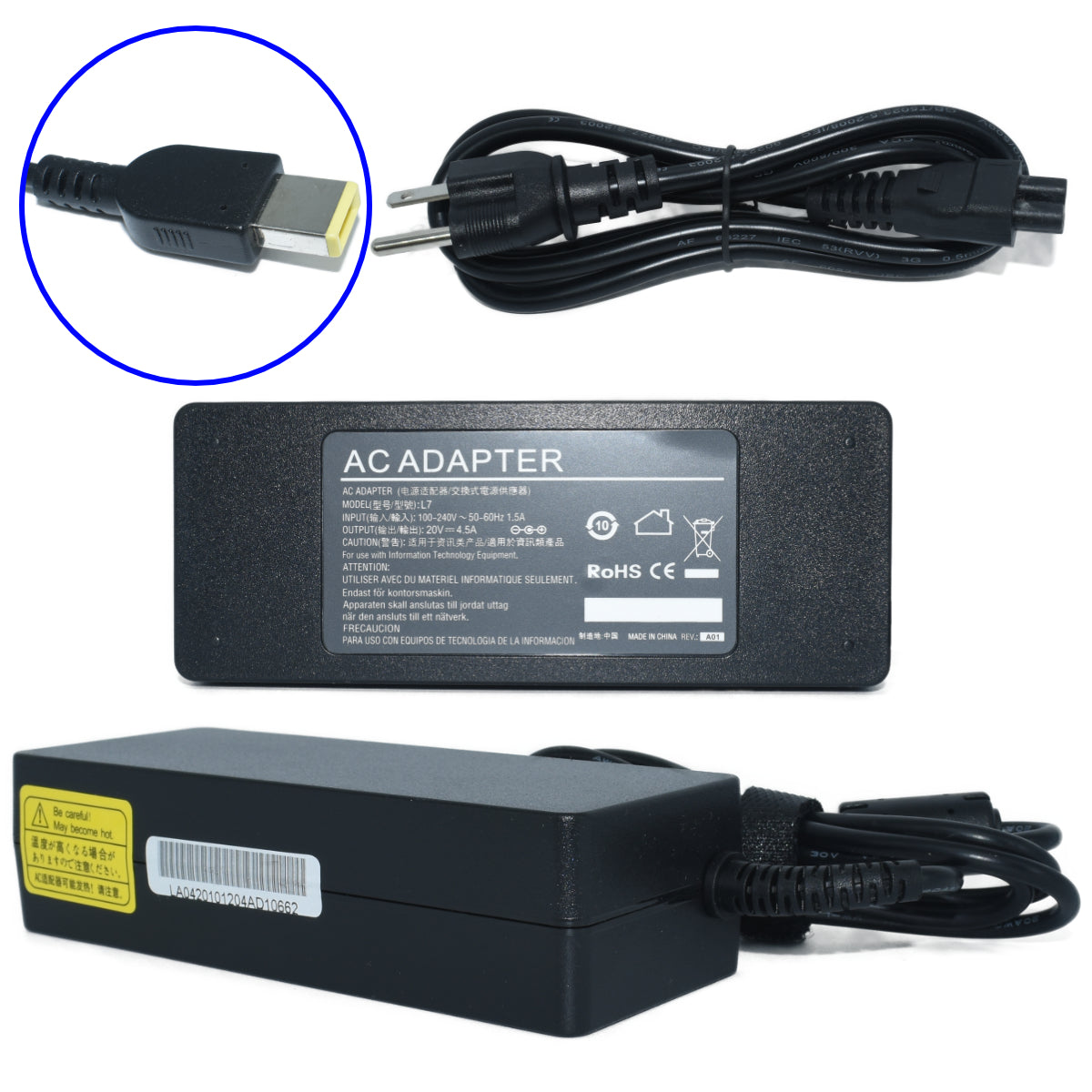 EK-L7 Cargador Compatible Lenovo Yoga 90w 20v 4.5a Punta Cuadrada