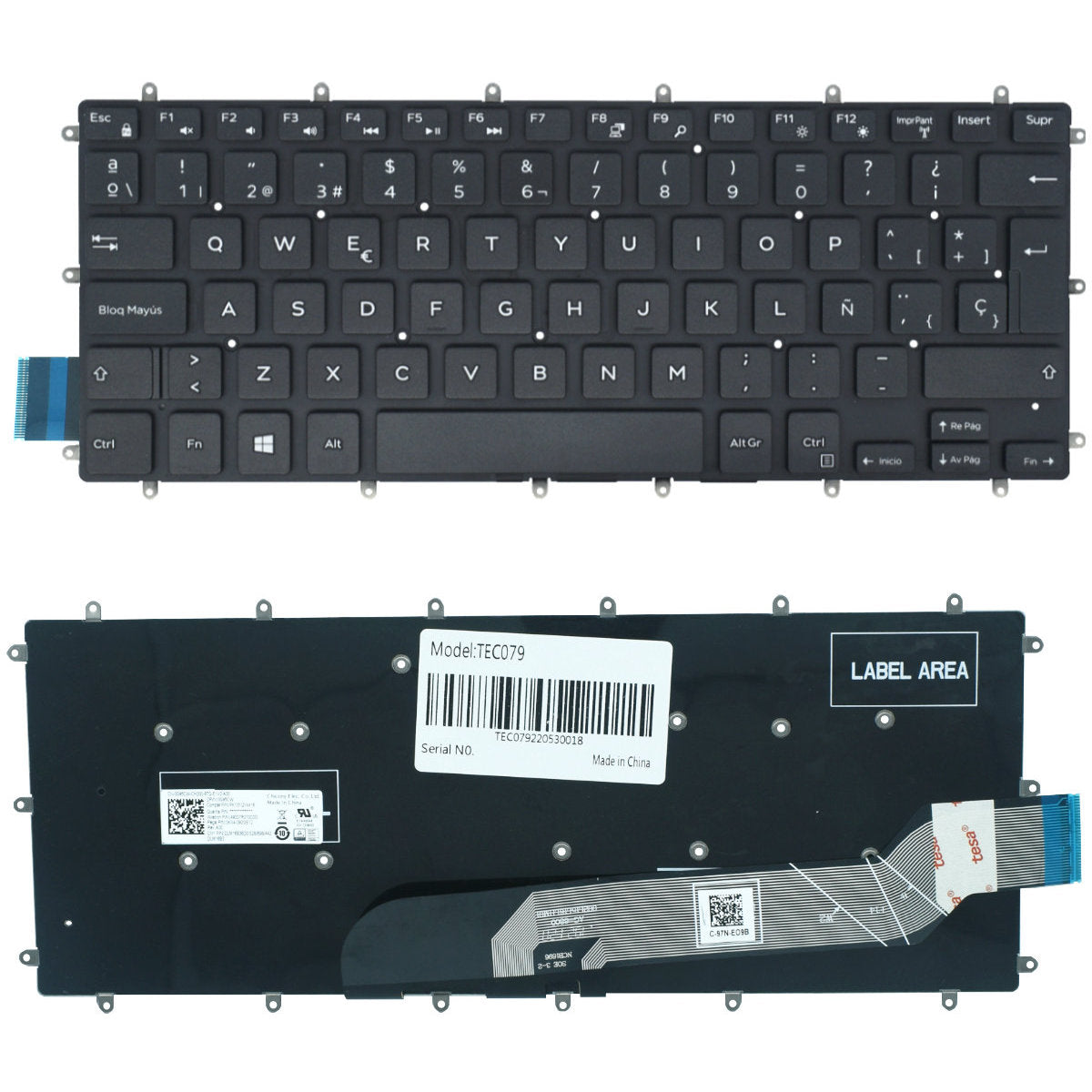 TEC079 Teclado color Negro (SP) para Dell Inspiron 14 7460 15 7460 7560 15 7570 7573 174tn Vista frontal y trasera