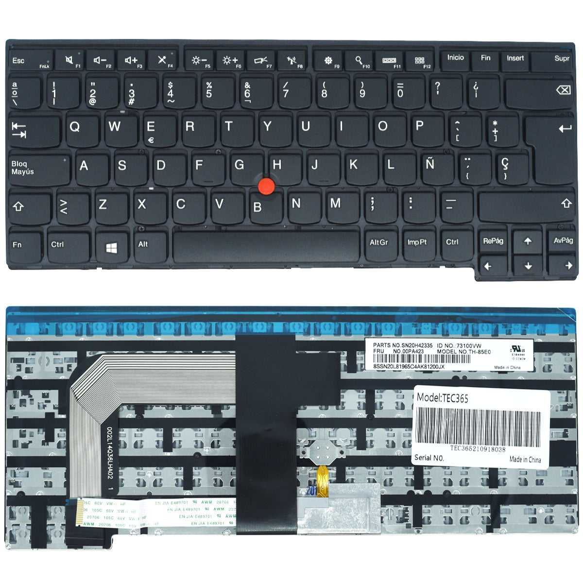 TEC365 Teclado color Negro (SP) para Lenovo Thinkpad T460S T470S (No compatible con T460 T460P T470 T470P) *Sin Backlight - Tecnología AltérCo