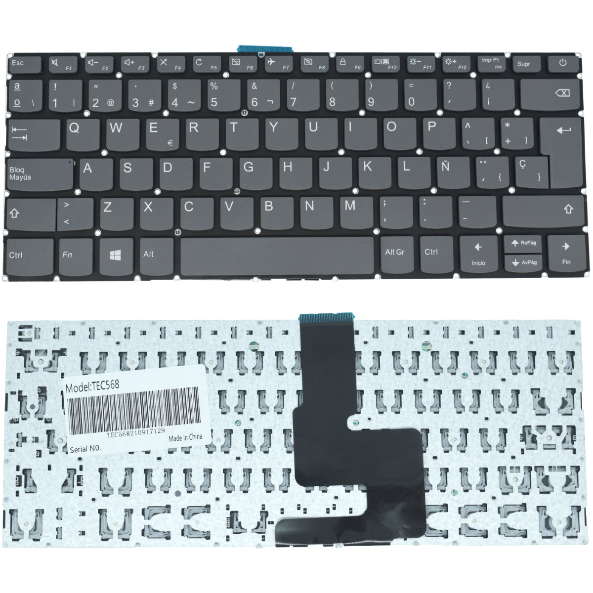 TEC568 Teclado color GRIS (SP) Tecla Encendido / SUPR para Lenovo IdeaPad 320-14AST 320-14IAP 320-14ISK 320S-14IKB 320-14isk 320s-14ikb 320s-14ikbr - Tecnología AltérCo